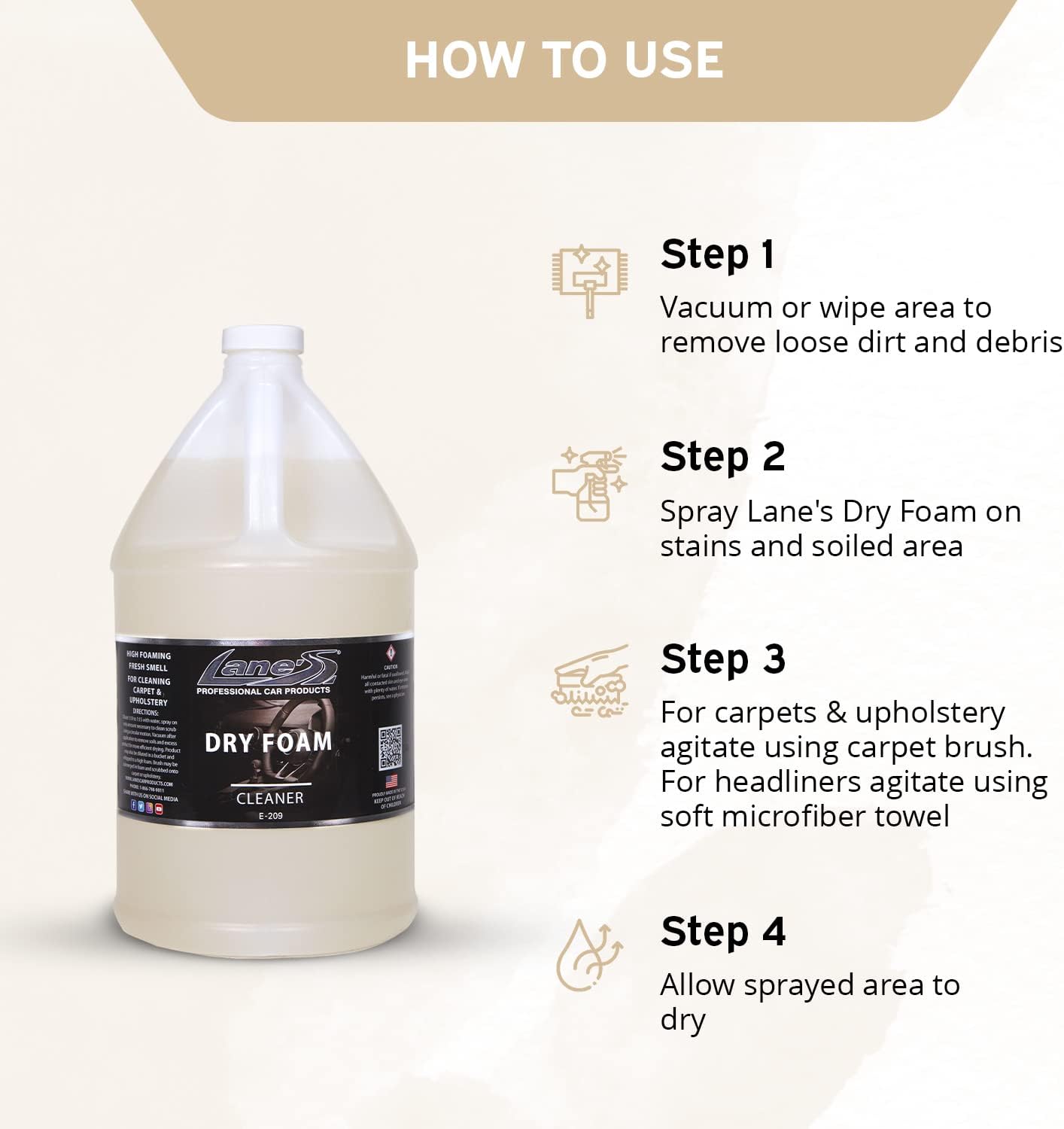 LANE'S Carpet Cleaner Spray- Carpet Cleaner Foam, Removes Odor, Fights Tough Dirt and Stains, Professional Grade Cleaning Spray- 1 Gallon