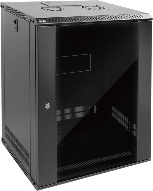 Tecmojo 15U Wall Mount Rack Network Cabinet for 19" IT Equipment,with Lockable Glass Door and Side Panels,Cooling Fan,17.7inch Depth,Black (15U)