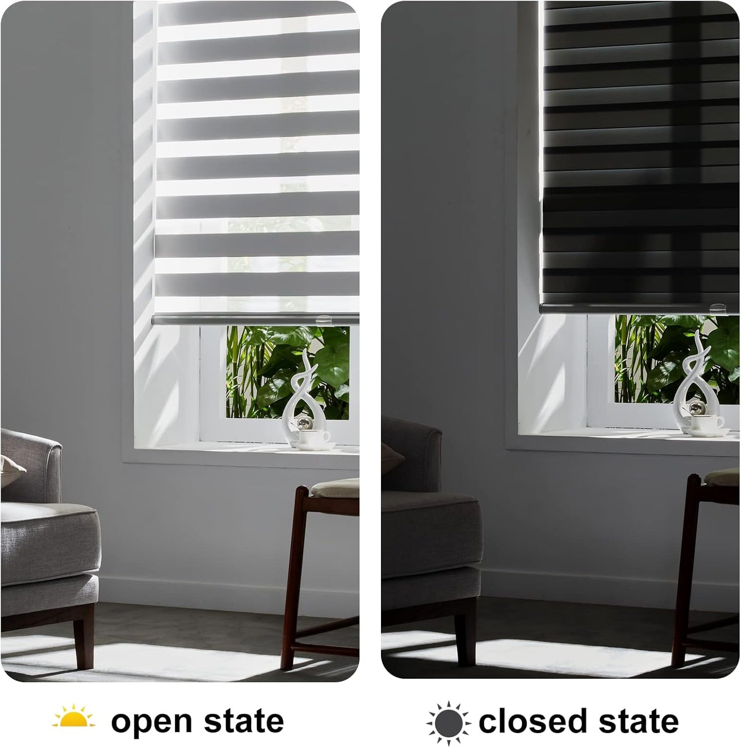 Persilux Cordless Zebra Roller Window Shades Free-Stop Roller Blinds (46" W X 47" H, Grey) Light Control for Day and Night, Light Filtering Sheer Roller Shades for Windows, Easy to Install