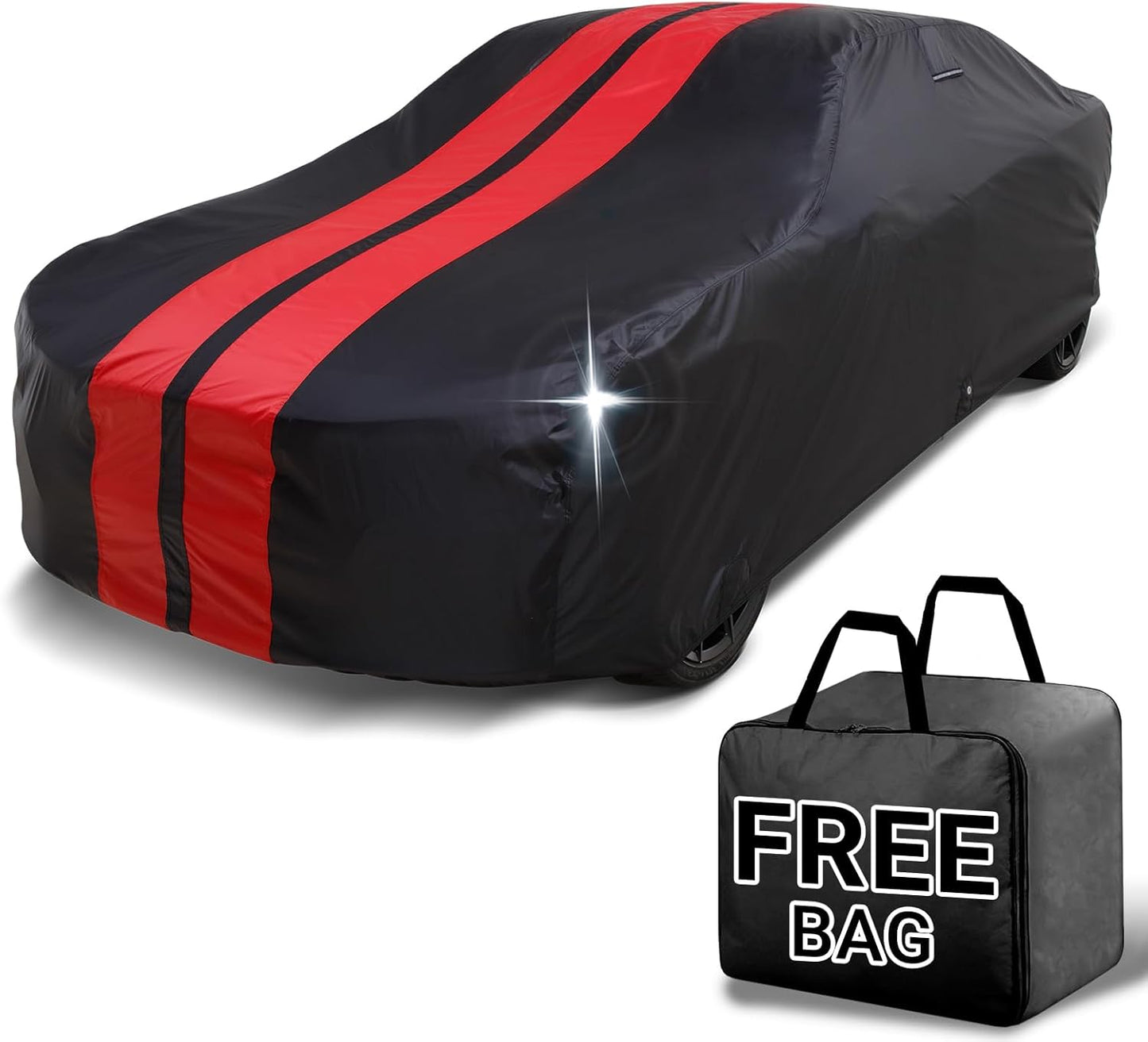 iCarCover Custom Car Cover for Chevy Bel Air 4-Door (1954-1957) Waterproof All Weather Rain Snow UV Sun Protector Full Exterior Indoor Outdoor Car Cover (Stripe - Black/Red)
