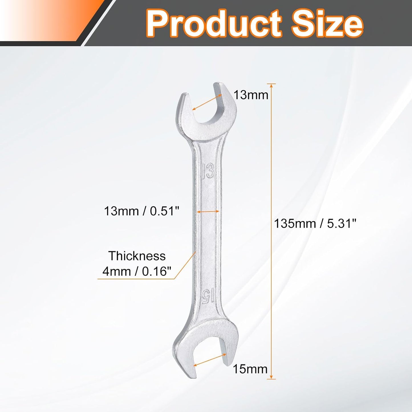 HARFINGTON 2pcs Double Open End Wrench 13mm x 15mm Metric 15 Degree Offset Angle Small Flat Head Wrench Galvanizing Open Ended Spanner for Automotive Repair Furniture Assembly