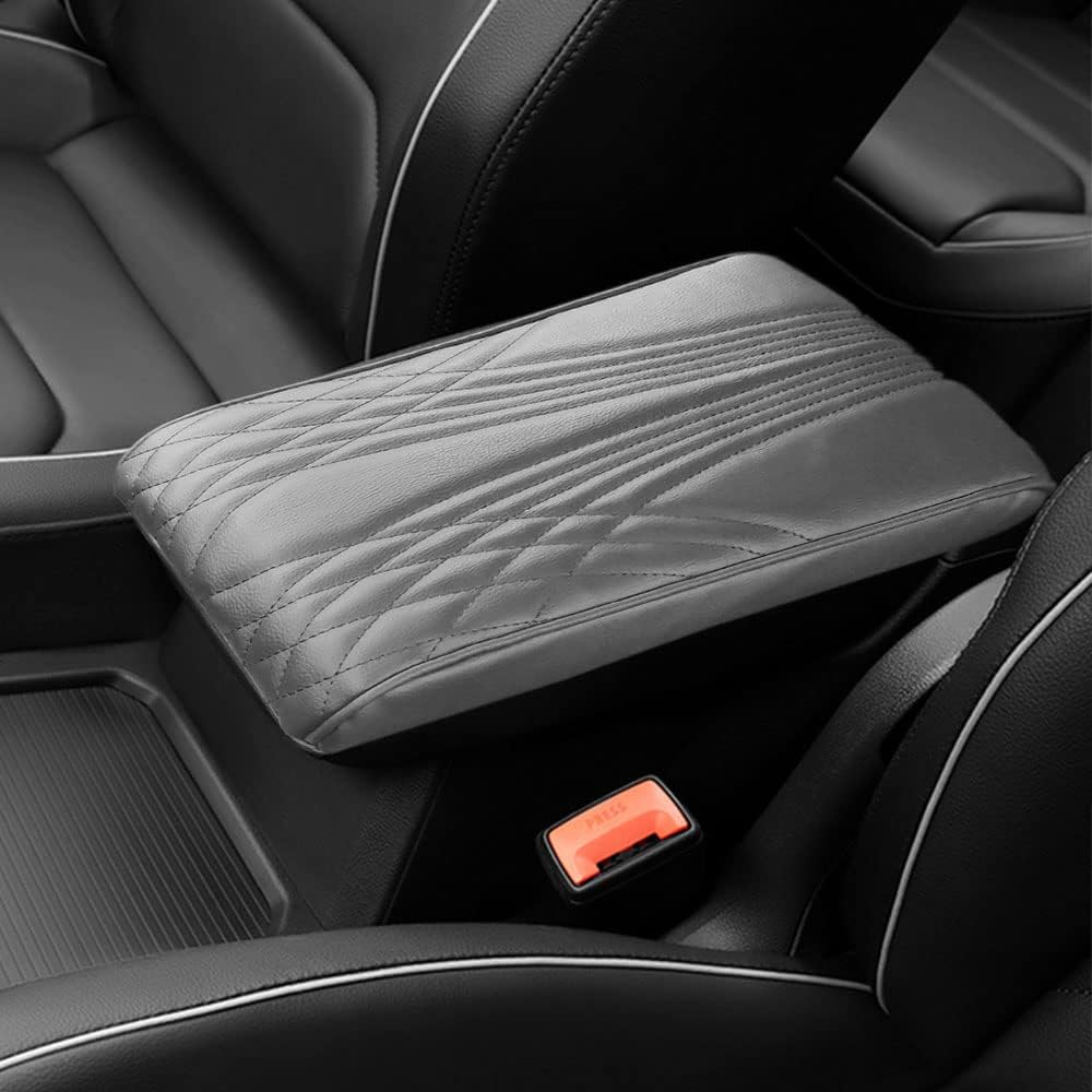 2025 Upgrade Universal Style Memory Cotton Car Armrest Box Pad,New Leather Car Armrest Box Pad Car Center Console Cover Pad,Vehicle Seat Box Cushion Protector for SUV Truck (Gray, Angle Pattern)