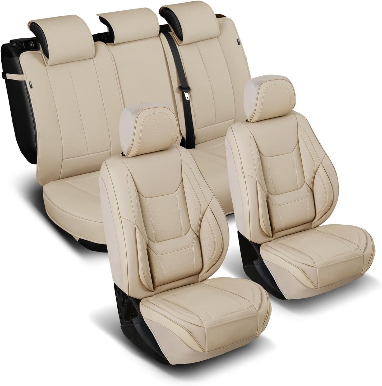 Coverland Custom Car Seat Covers Compatible with Frontier, Tacoma - Premium Leather Non-Slip Memory Foam Waterproof Seat Cover Custom Interior Protector Full Set-Beige [See Size Chart-Size X132]