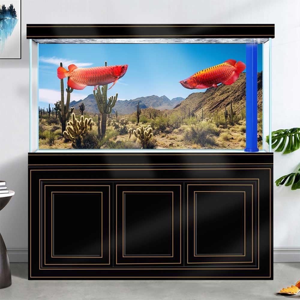 Reptile Habitat Background, Retro Desert Oasis Cactus Terrarium Background 36X24 in Background with 8 EVA Double-Sided Tape