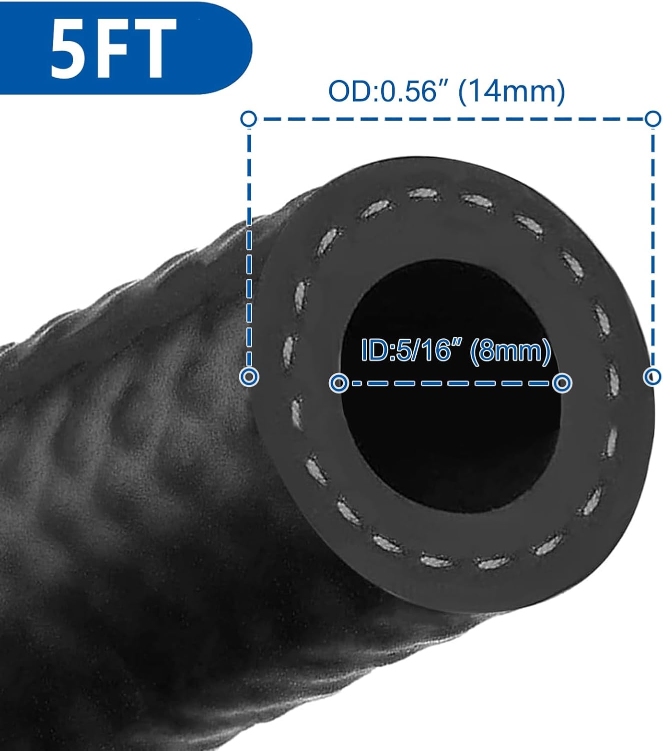 LokoCar 5/16" ID Fuel Hose Line Push Lock NBR Rubber SAE 30R7 300PSI 5ft Black
