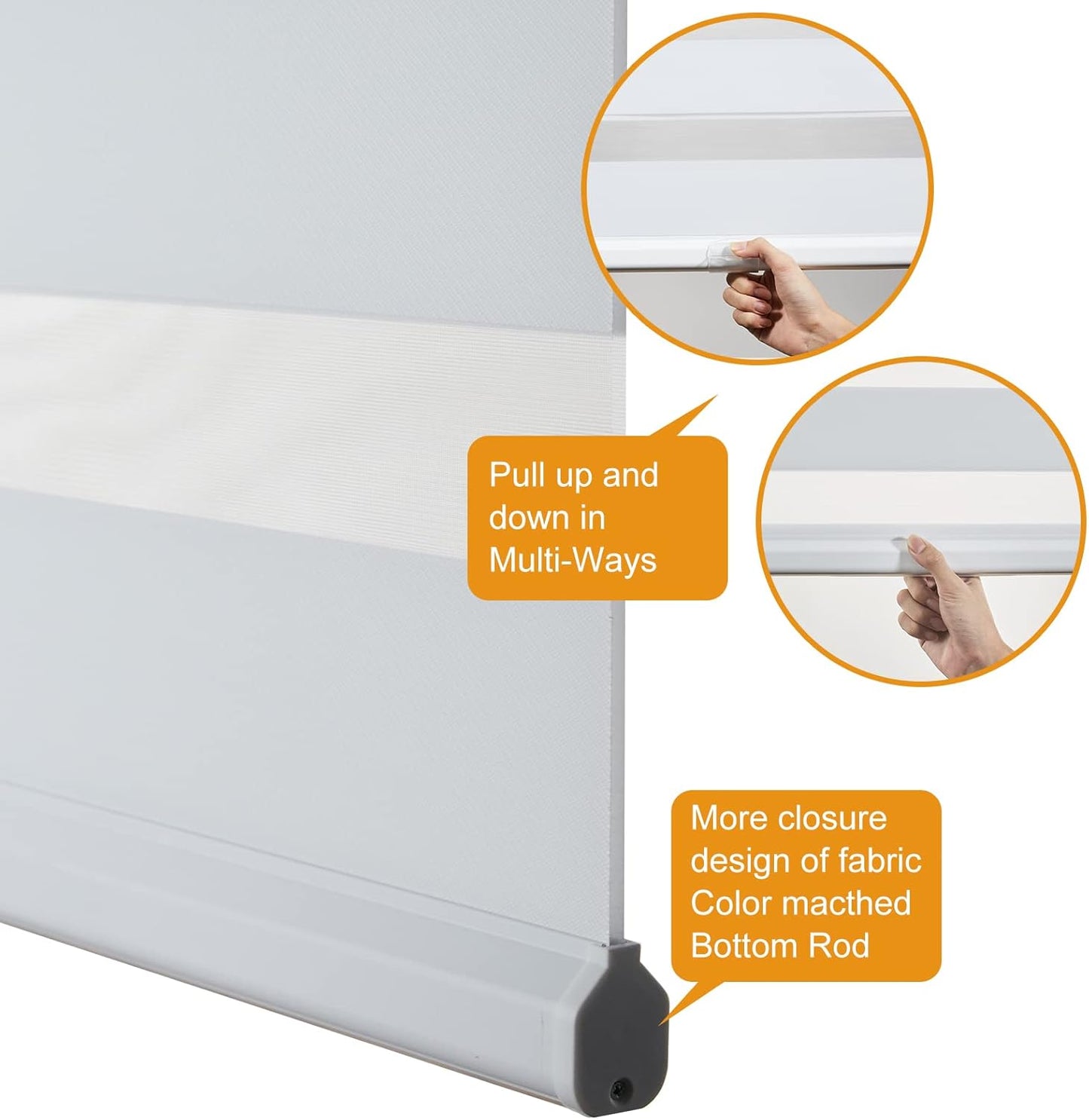 Persilux Cordless Zebra Blinds for Windows Free-Stop Roller Windows Shades (72" W X 72" H, White) Dual Layer Light Control for Day and Night, Light Filtering Sheer Shades for Home, Easy to Install