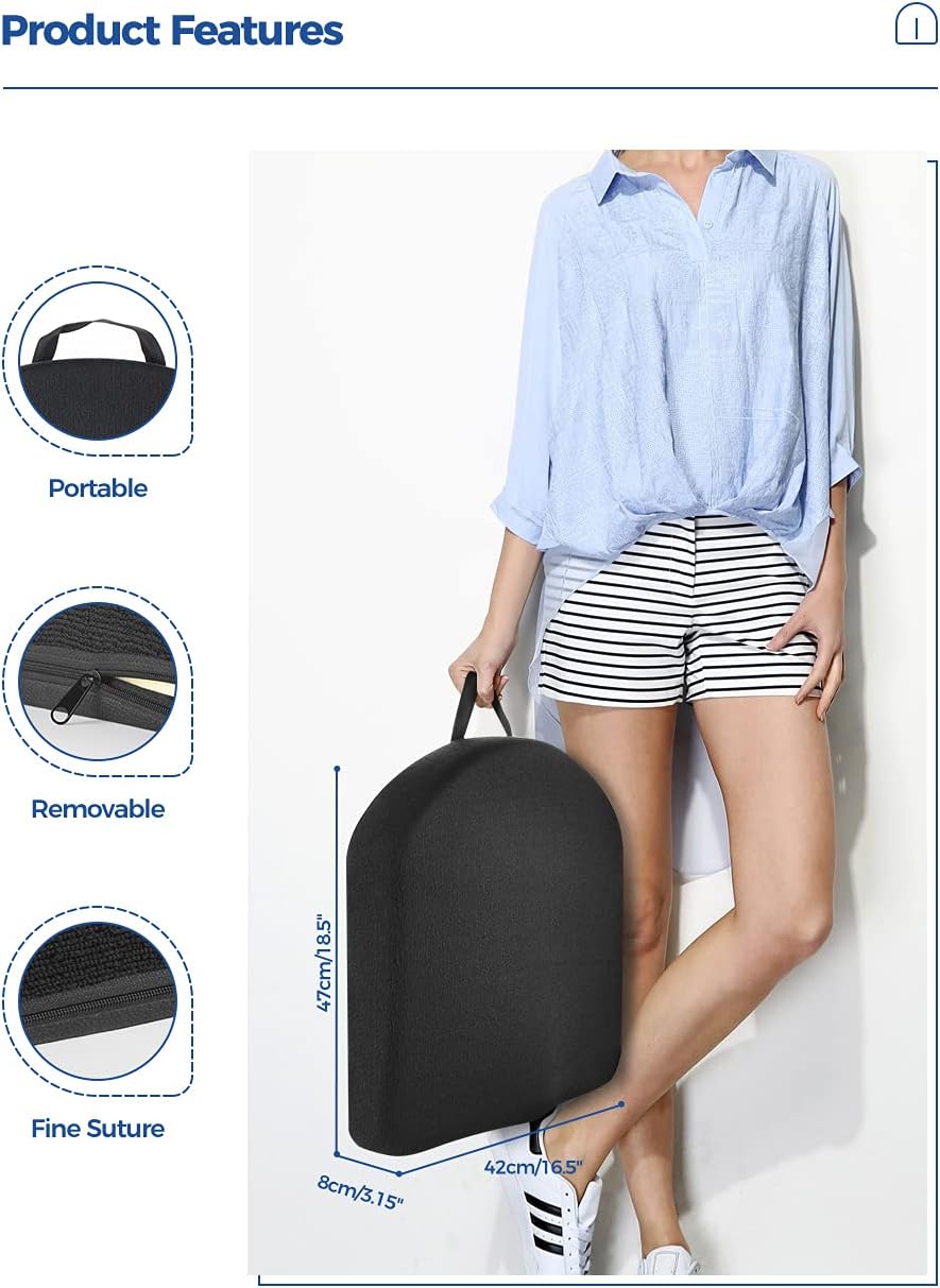 Tsumbay Seat Cushion for Office Soft Memory Foam Seat Cushion with Carry Handle，Washable Cover，Comfortable Coccyx Cushion for Home Office Chair Pad, Car Seat, Wheelchair -Black