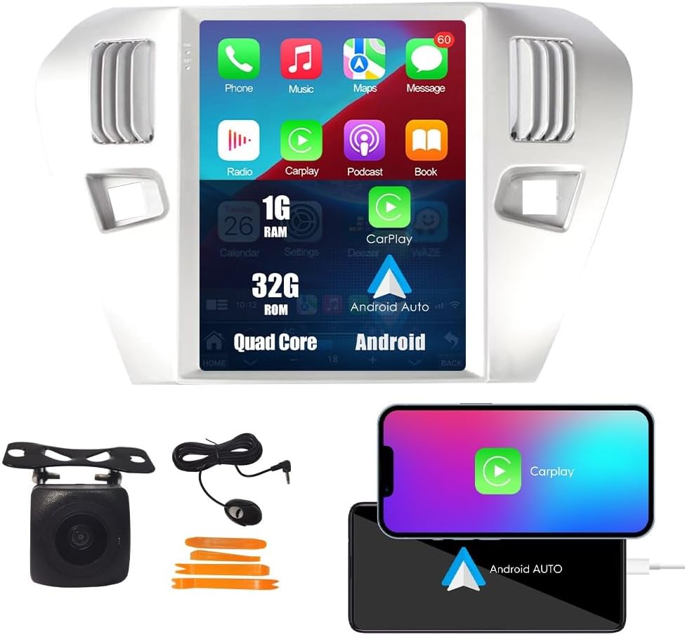 Kunfine Tesla Style Car CarPlay Android Auto Navigation Stereo GPS Radio Reverse Camera 9.7" IPS Touchscreen Headunit Tablet Media Player For Peugeot 301 13-22, if Applicable Quad Core 1G+32G Advanced