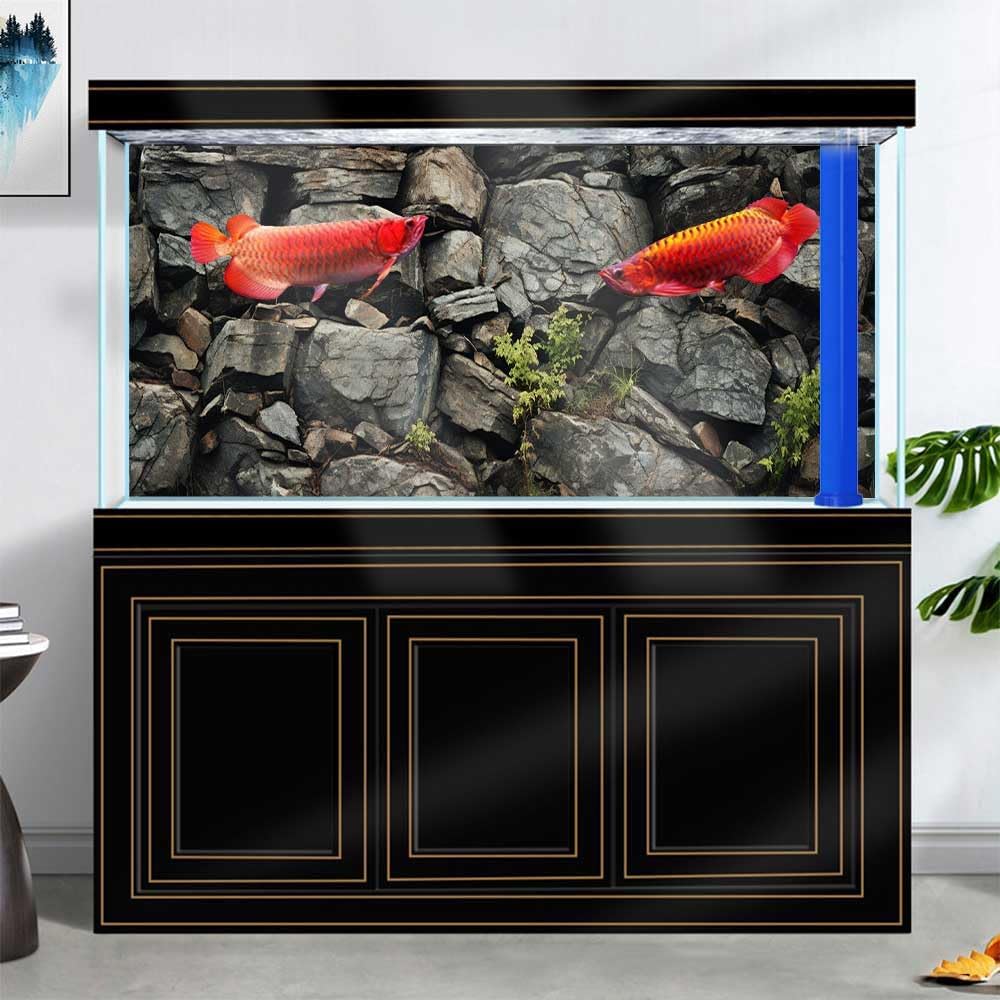 36X18IN Stone Aquarium Background, Rock Fish Tank Background, Natural Rocky Glass Terrarium Background with 8 EVA Double-Sided Tape