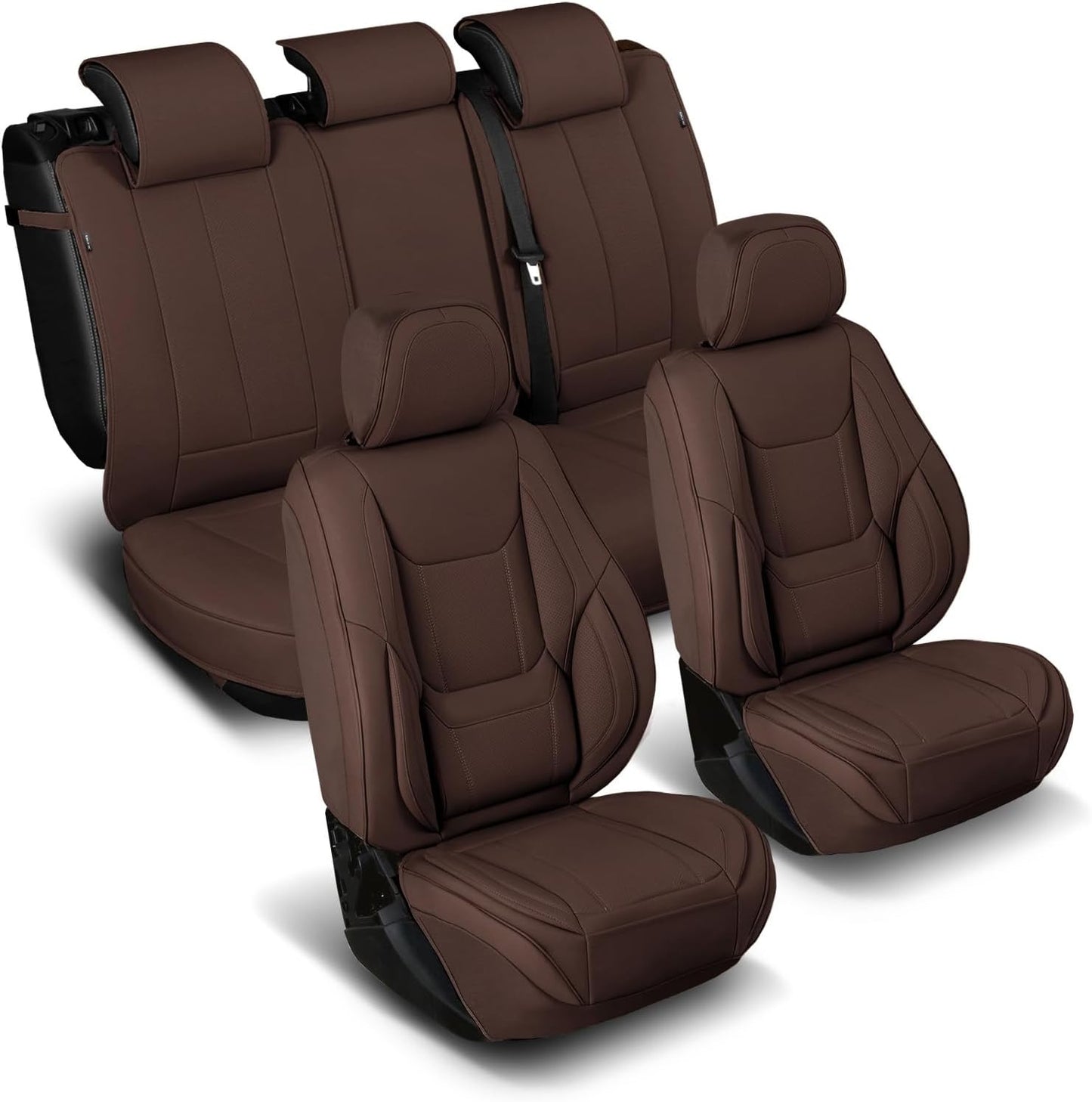 Coverland Custom Car Seat Covers Compatible with 2002-2010 Ram 1500 Quad Cab, Crew Cab - Premium Leather Non-Slip Waterproof Custom Interior Protector Full Set-Dark Brown [See Size Chart-Size X142]
