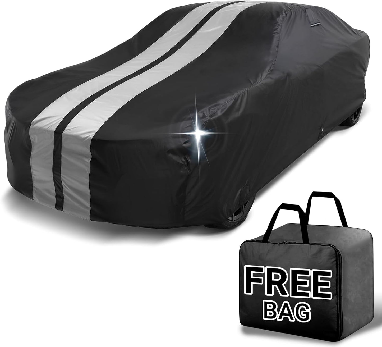 iCarCover Custom Car Cover for Chevy Aerosedan Fleetline (1941-1948) Waterproof All Weather Rain Snow UV Sun Protector Full Exterior Indoor Outdoor Car Cover (Stripe - Black/Gray)