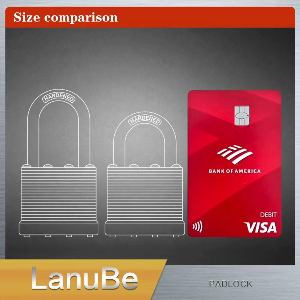 LanuBe Lock Laminated keyed Padlock (1-9/16", 40mm), keyed Alike Locks, Normal Shackle,Marked Black Plastic Hoop, Pack of 100