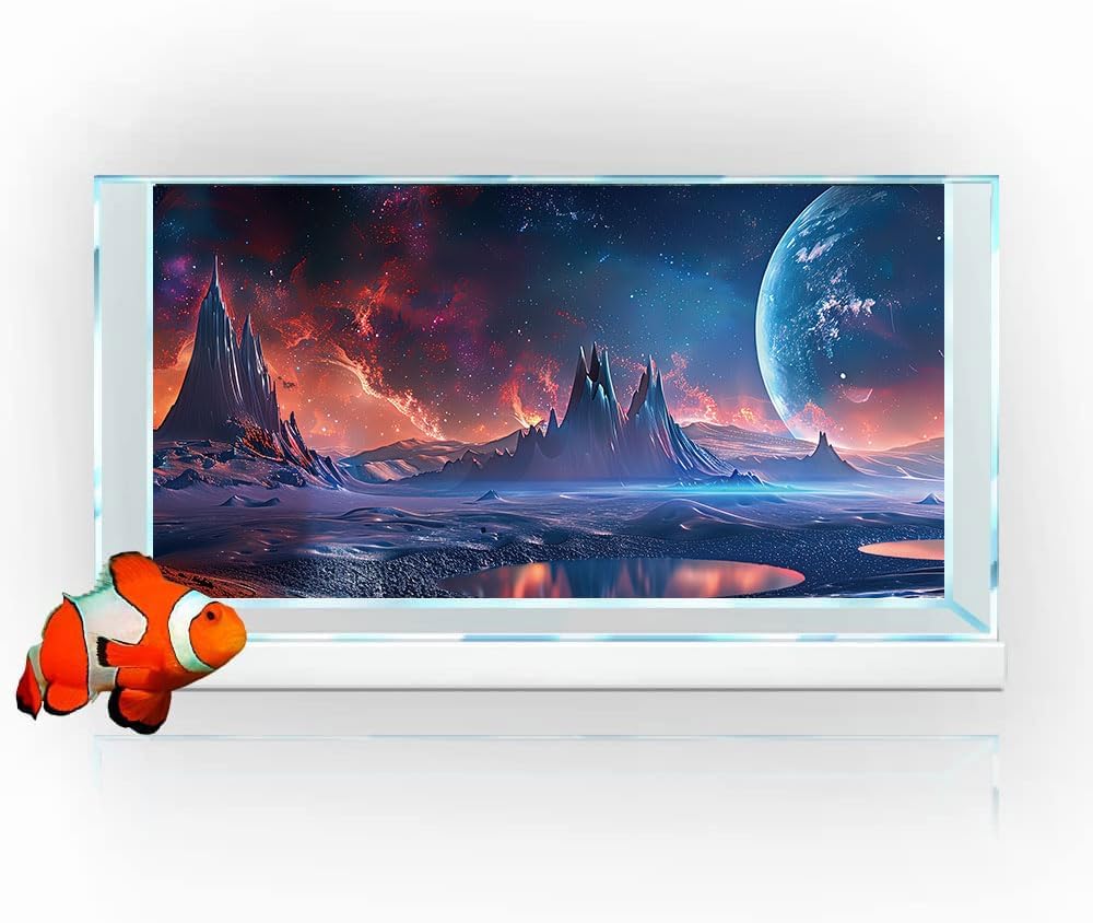Scarlet Cosmic Aquarium Background,Cool Galaxy Parallel Space Themed Fish Tank Background, Tropical Desert Terrarium Background 48X20IN with 8 EVA Double-Sided Tape