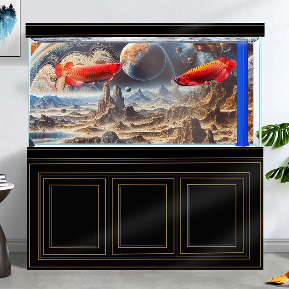 24X16IN Cosmic Spaceterrarium Background, Cool Parallel Space Themed Aquarium Reptile Habitat Background, Aquarium Background with 10EVA Double-Sided Tape