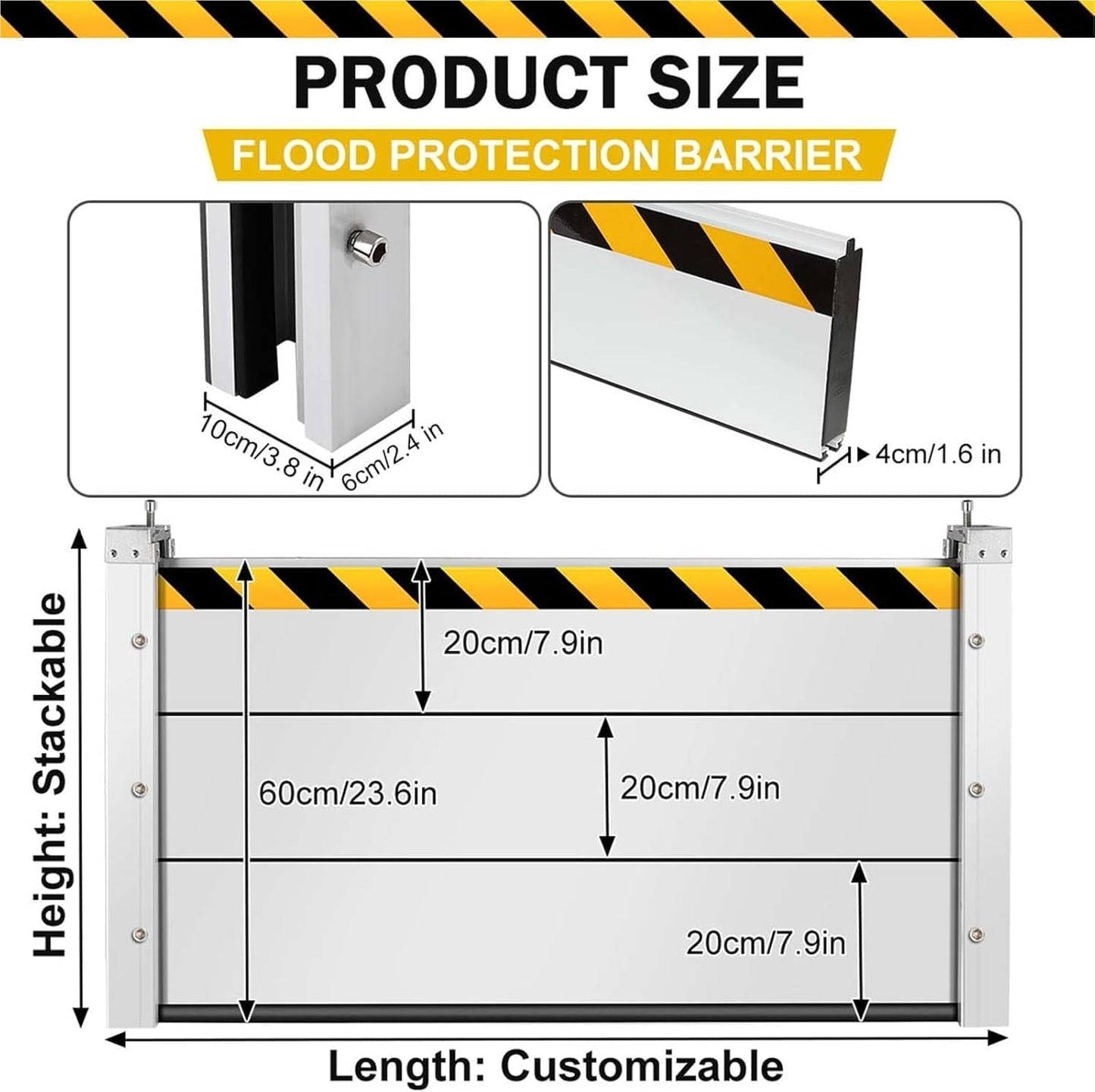 Reusable Heavy Duty Aluminum Flood Barriers for Home Exterior, Flood Protection Barriers Water Barrier Door Quick Detachable Garage Doors Detachable Mobile Rain Water Baffle ( H 47.2 inch L 4FT)