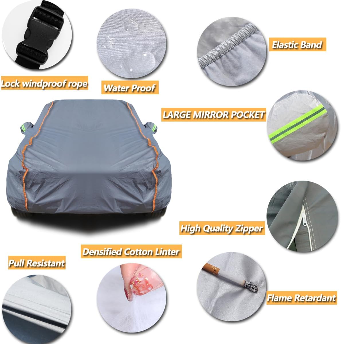 TUCAREST 6-Layers PEVA Premium Full Car Cover Fit for Pickup Sedan hatchback SUVs MPV Rain and snow protection, sun protection, UV protection, and protection of car paint surfaces-Silver Grey -Up 237"