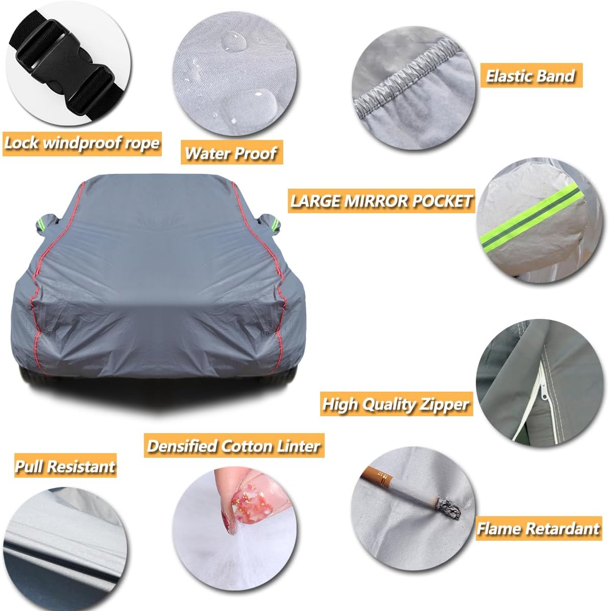 AUQDD 6-Layers PEVA New Material Truck Full Padded Car Cover Waterproof All Weather Weatherproof UV Sun Protection Snow Dust Storm Resistant Outdoor Exterior Custom Form-Fit Straps 213"-237" Grey