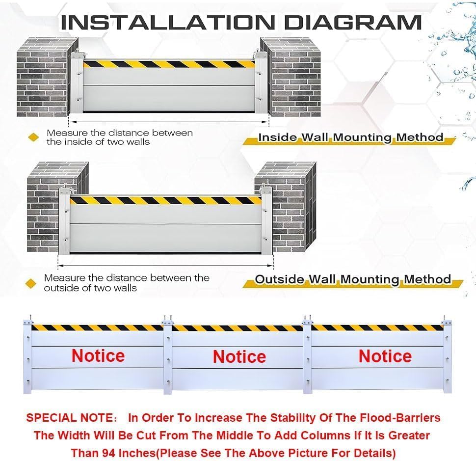 Reusable Heavy Duty Aluminum Flood Barriers for Home Exterior, Flood Protection Barriers Water Barrier Door Quick Detachable Garage Doors Detachable Mobile Rain Water Baffle ( H 31.5 inch L 10FT)