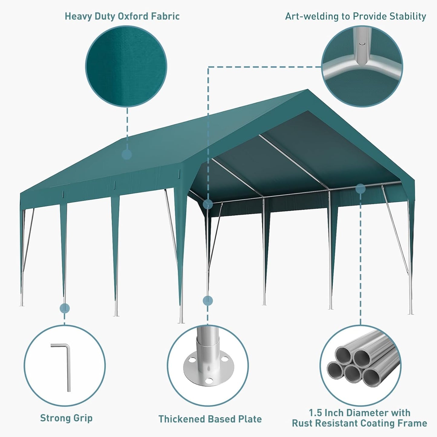 12x20ft Heavy Duty Carport Outdoor Car Canopy UV Resistant Waterproof Party Tent All-Season Portable Garage Gazebo Shelter for Car, Storage Shed (Dark Green)