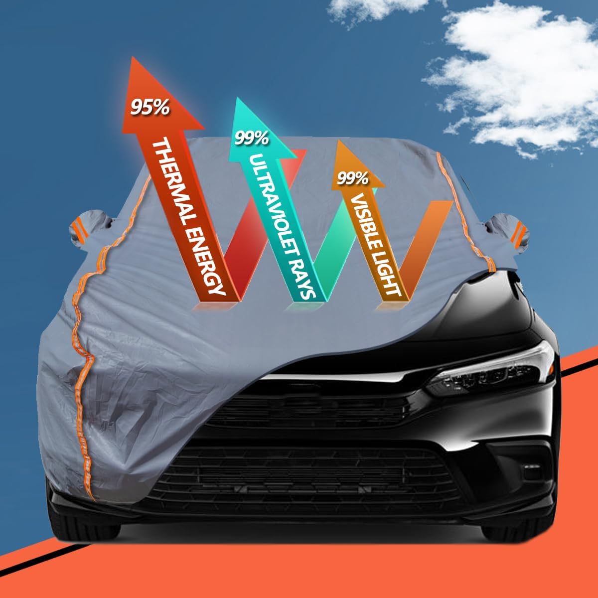 TUCAREST 6-Layers PEVA Premium Full Car Cover Fit for Pickup Sedan hatchback SUVs MPV Rain and snow protection, sun protection, UV protection, and protection of car paint surfaces-Silver Grey -Up 237"
