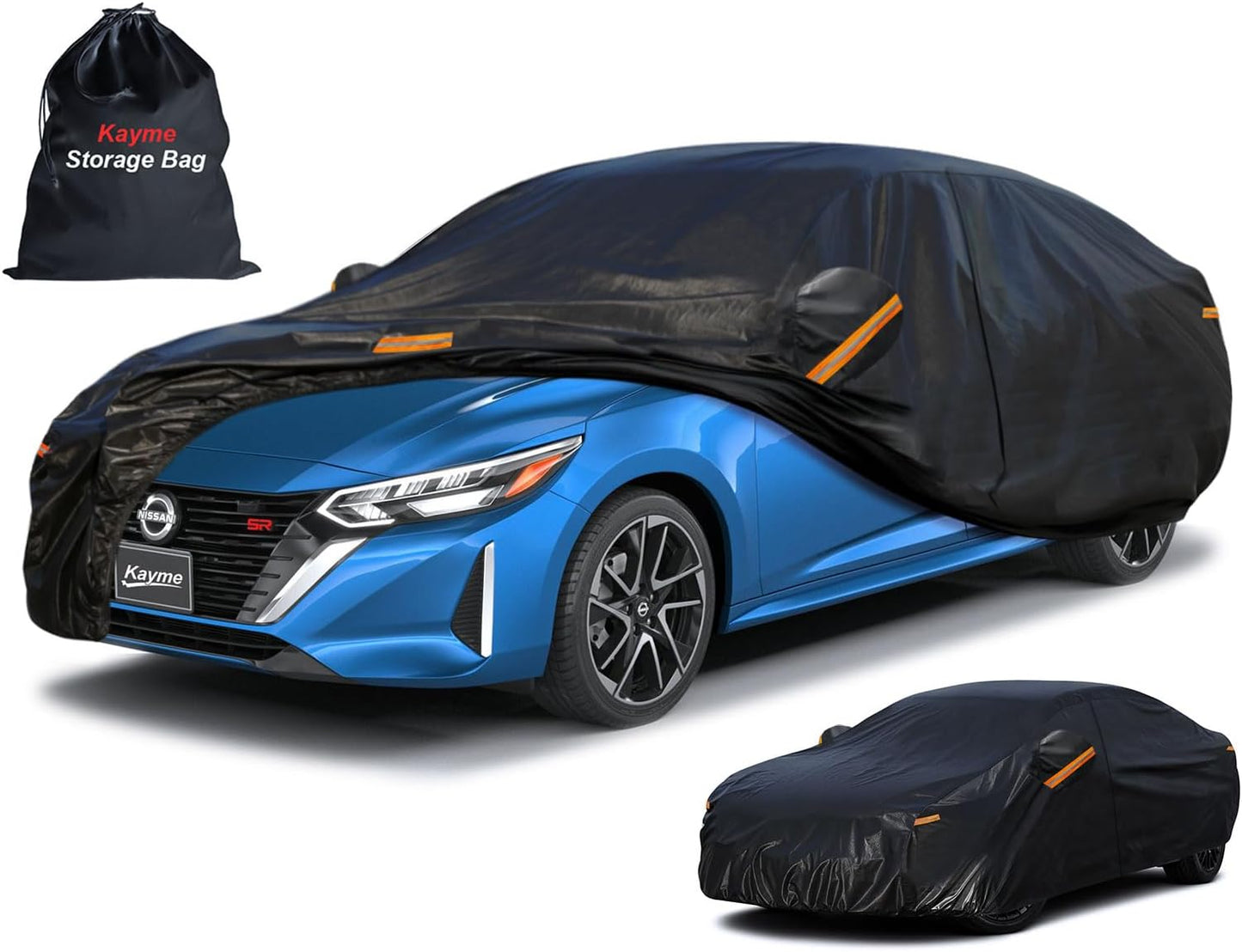 Kayme 7 Layers Heavy Duty Car Cover Waterproof All Weather, Outdoor Full Exterior Cover Fit for Toyota Corolla, Nissan Sentra, Honda Civic, Mazda 3, Audi A3, Kia Forte, Etc. (Fit Sedan 178-185 in)