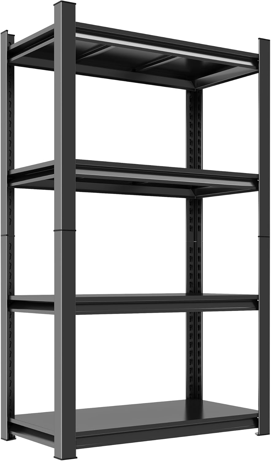 59''H Garage Shelving Heavy Duty Rack, 2400 LBS Large Capacity 4 Tier Adjustable Storage Shelves, Metal Industrial ShelvingUnits for Garage, Basement and Warehouse, 59''H×31.5''W×13.78''D, Black