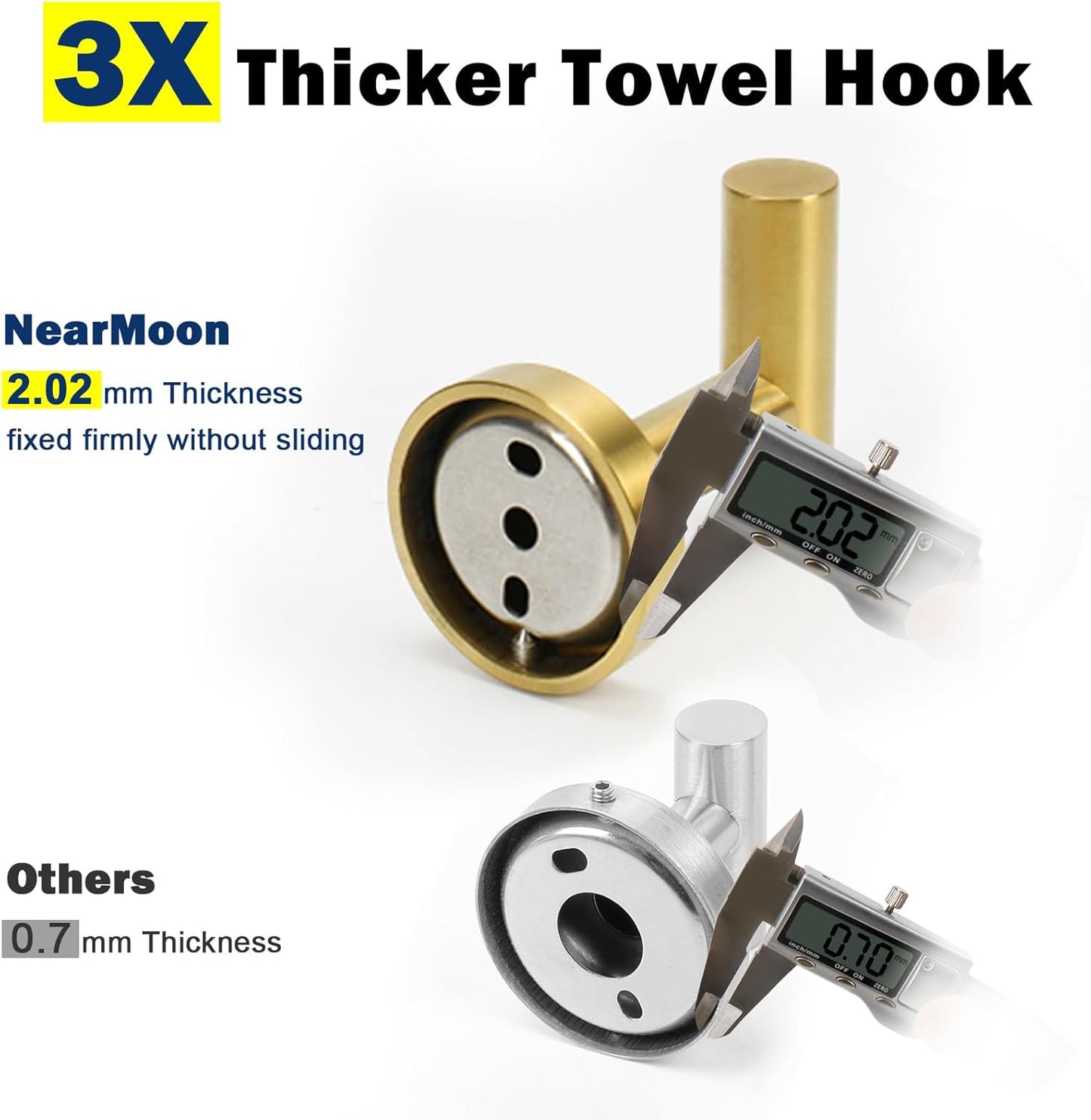 NearMoon Bath Towel Hooks- SUS 304 Stainless Steel Robe Hook Holder, Heavy Duty Coat Hook for Bathroom Livingroom Hotel Kitchen Garage, Wall Mounted (Brushed Gold, 8 Pack)