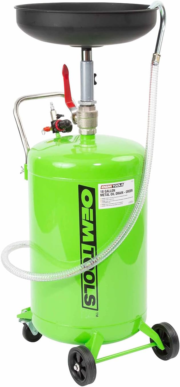 OEMTOOLS 87042 18 Gallon Portable Oil Lift Drain, Waste Oil Drain with Steel Waste Oil Container, Oil Changing, Oil Dolly for Motor Oil Drain, Funnel Drain