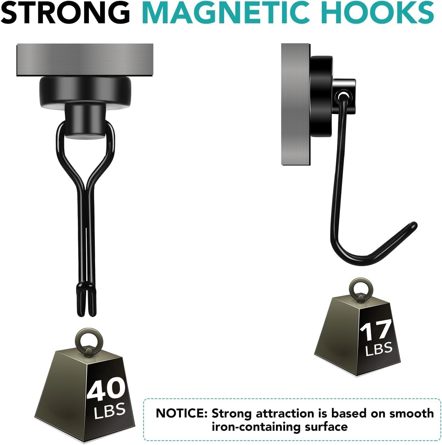 DIYMAG Black Magnetic Hooks, 40LBS Strong Magnetics Heavy Duty, Magnet Hook with Metal Hanger for Hanging Refrigerator Home Kitchen Office, 16Pack