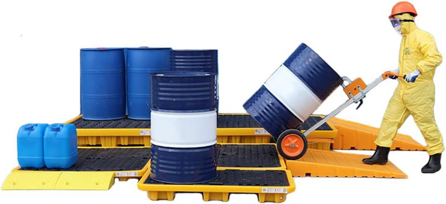 Drum Containment Spill Pallet, Industrial Nestable Oil Drums Leak-Proof Tray, Garage Storage Detachable Anti Slip Polyethylene Platform with Drain (Color : Yellow-5 Pack, Size : 26.6"x26.6"x