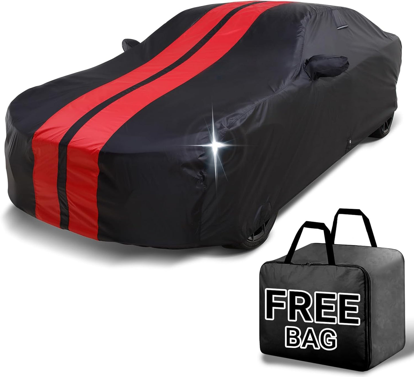 iCarCover Custom Car Cover for Chevy Cruze Hatchback (2017-2019) Waterproof All Weather Rain Snow UV Sun Protector Full Exterior Indoor Outdoor Car Cover (Stripe - Black/Red)