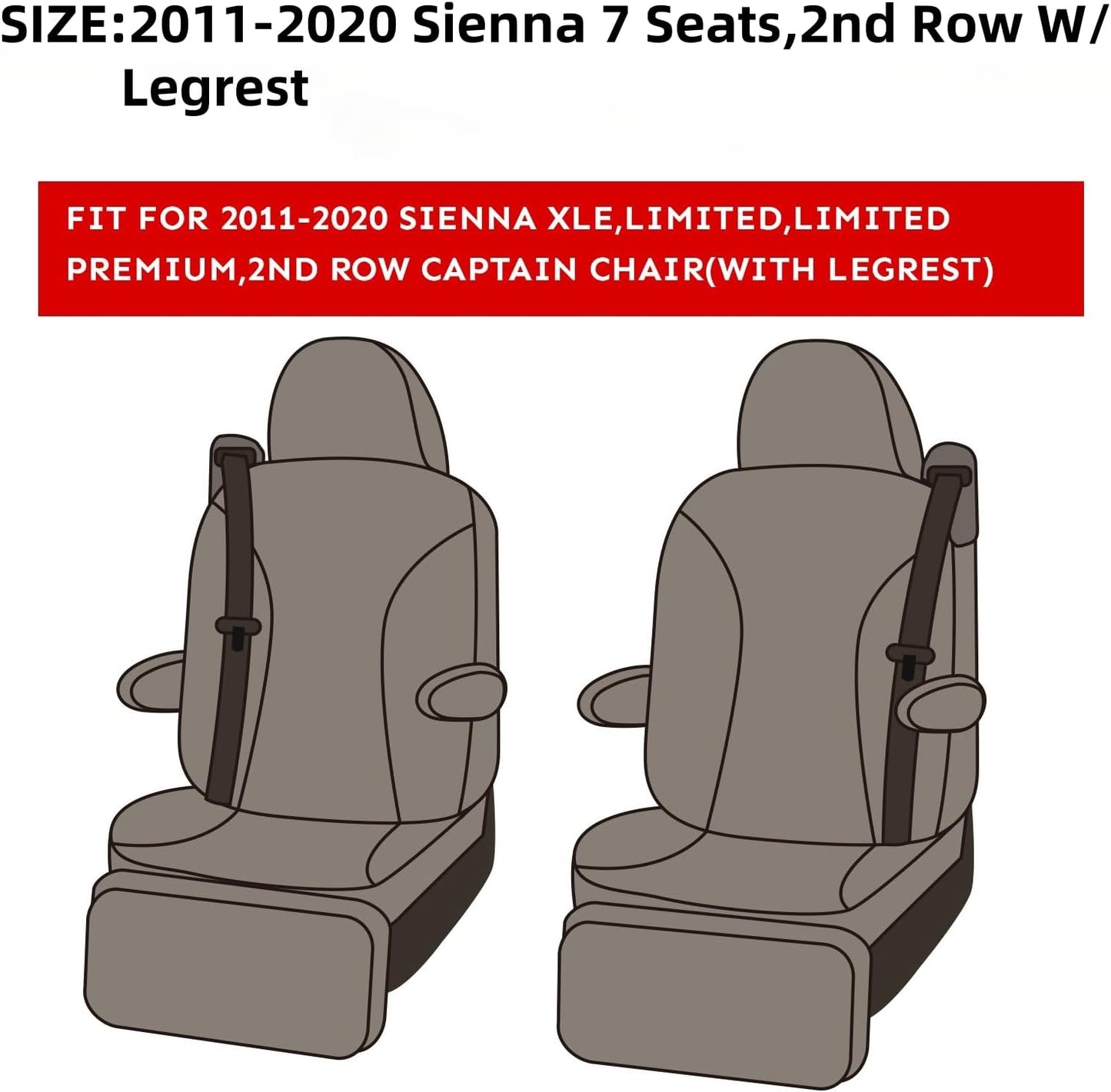 EKR Sienna Seat Covers for 2011-2020 Toyota Sienna XLE,Limited,Limited Premium,7 Seats,2nd Row Captain Seats W/Legrest,Seat Covers for SUV,Automotive Seat Cover Full Set-Three Row,Leather(Black)