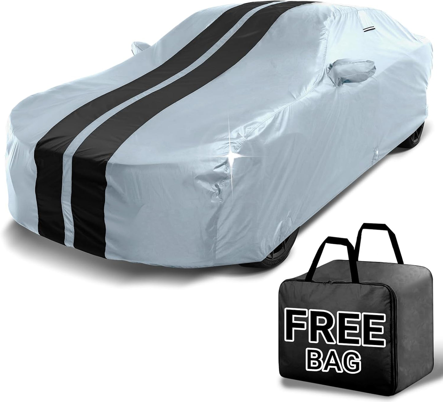 iCarCover Custom Car Cover for Chevy Lumina Sedan (1990-2001) Waterproof All Weather Rain Snow UV Sun Protector Full Exterior Indoor Outdoor Car Cover (Stripe - Gray/Black)