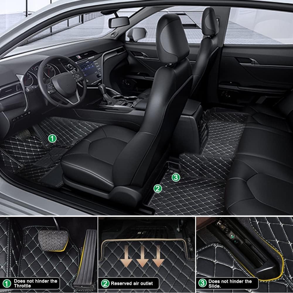 Customized Personalized Car Mats - All Weather Men's and Women's Floor mats Suitable for 99% of vehiclesPads Protection Non-Slip Leather Floor Liners (Black Stitching)