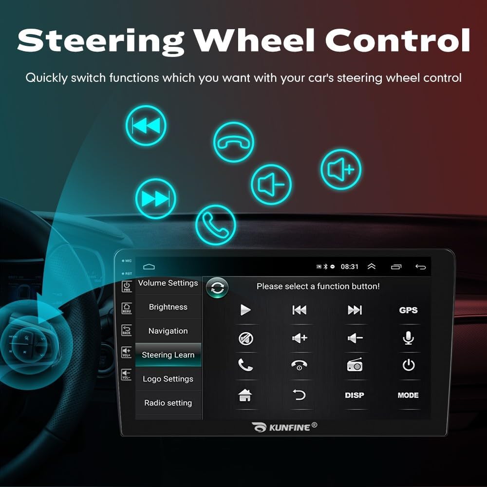 Kunfine Car CarPlay Android Auto Navigation Stereo GPS Radio Reverse Camera Display 9" IPS Touchscreen Headunit Tablet Pad Media Player For Peugeot 301 2013-2022, if Applicable Octa Core 4G+64G Silver