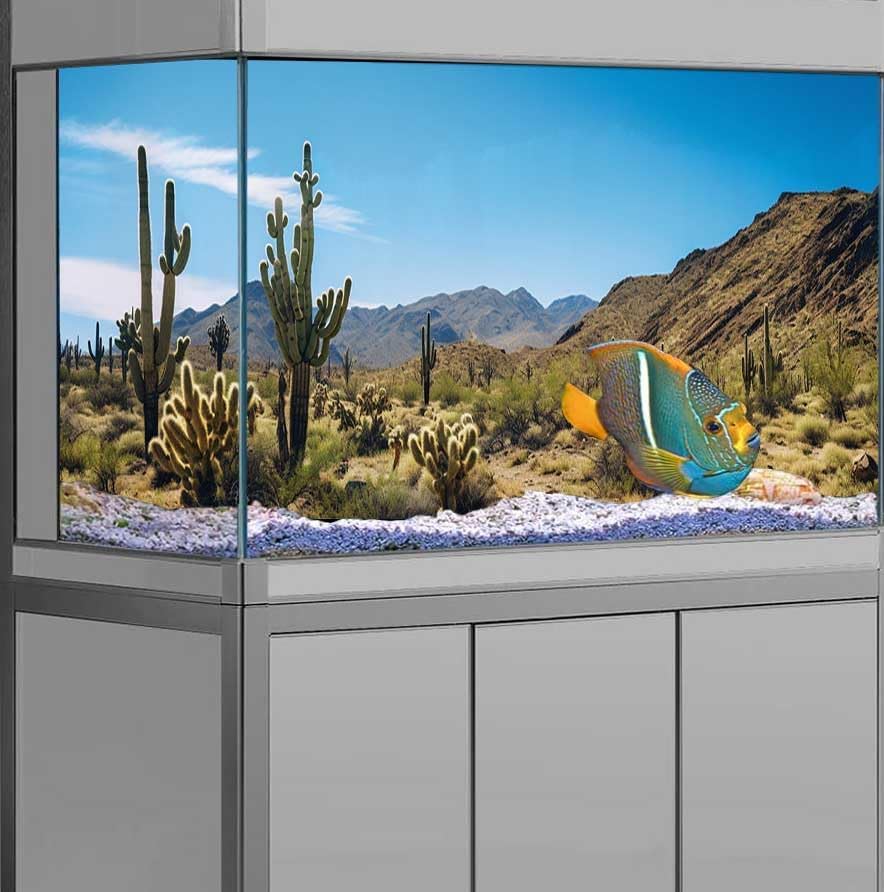 Reptile Habitat Background, Retro Desert Oasis Cactus Terrarium Background 48X18 in Background with 8 EVA Double-Sided Tape