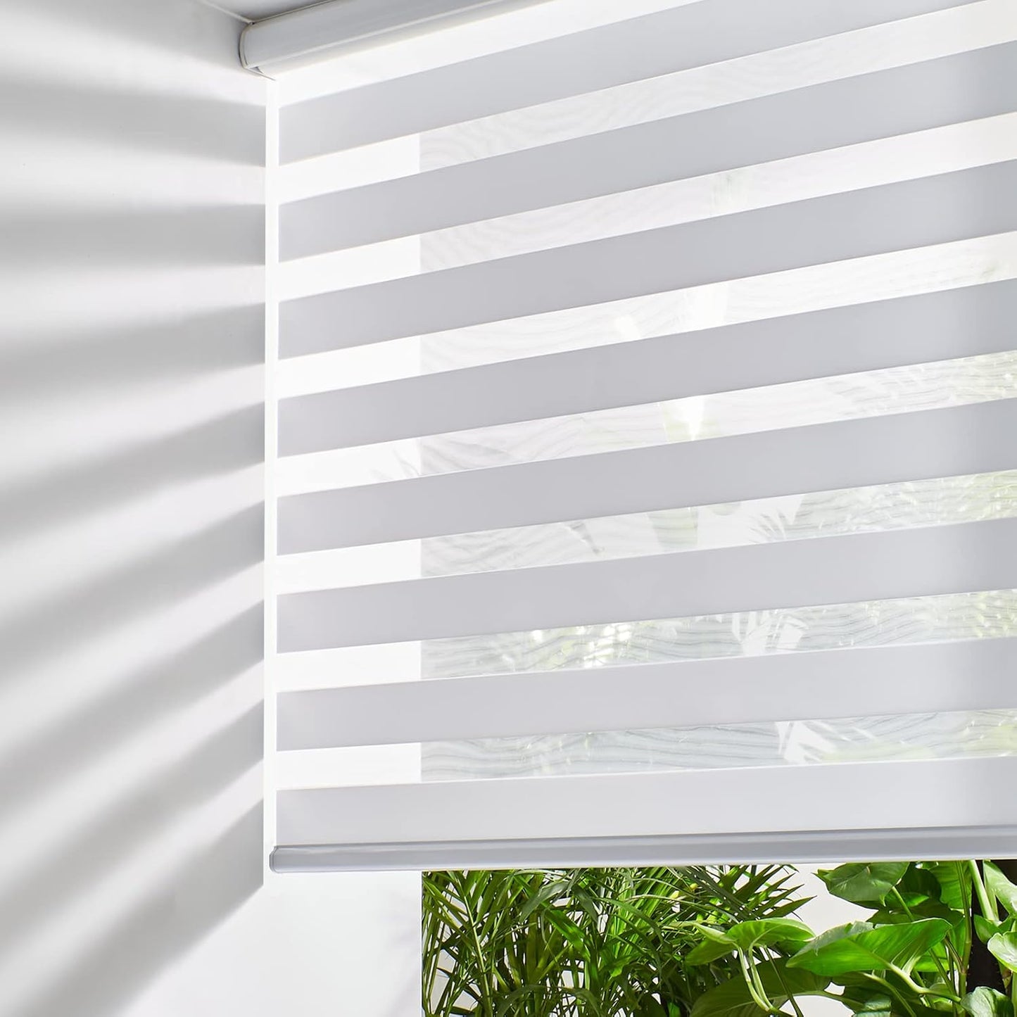 Persilux Cordless Zebra Blinds for Windows Dual Layer (15" W x 72" H, White) Free-Stop Roller Blinds for Sliding Doors, Light Control for Day and Night, Light Filtering Sheer Roller Shades for Home