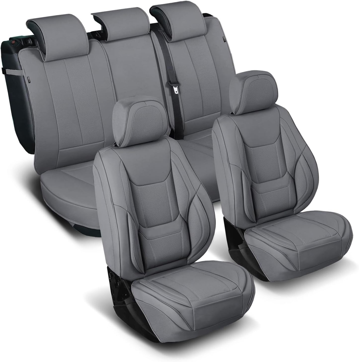 Coverland Custom Car Seat Covers Compatible with 2003-2009 Ram 3500 Quad Cab - Premium Leather Non-Slip Memory Foam Waterproof Custom Interior Protector Full Set-Dark Gray [See Size Chart-Size X139]