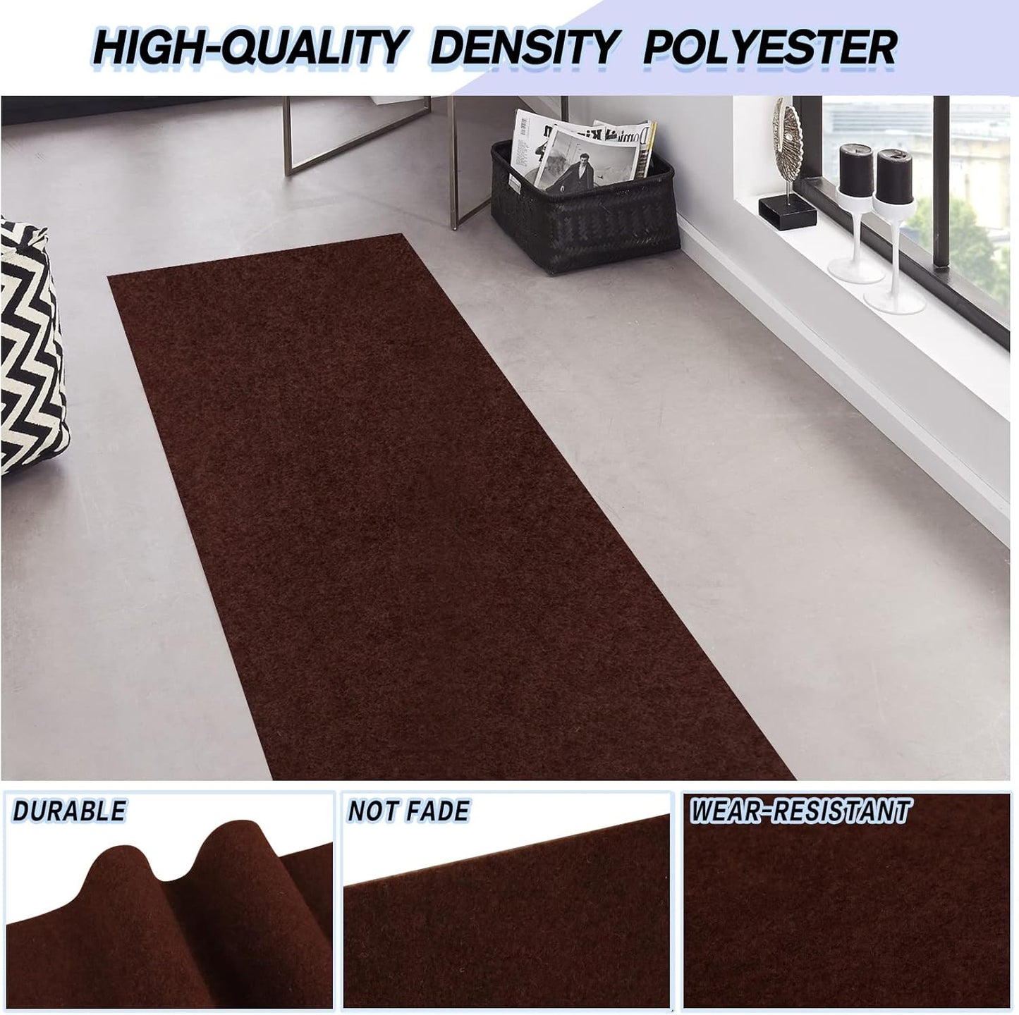 Custom Size Backed Non-Slip Area Rugs Runner, Easy Clean, Waterproof Runner Rugs for Hallway Entryway, Kitchen, Laundry, 3FT x 69FT, Brown