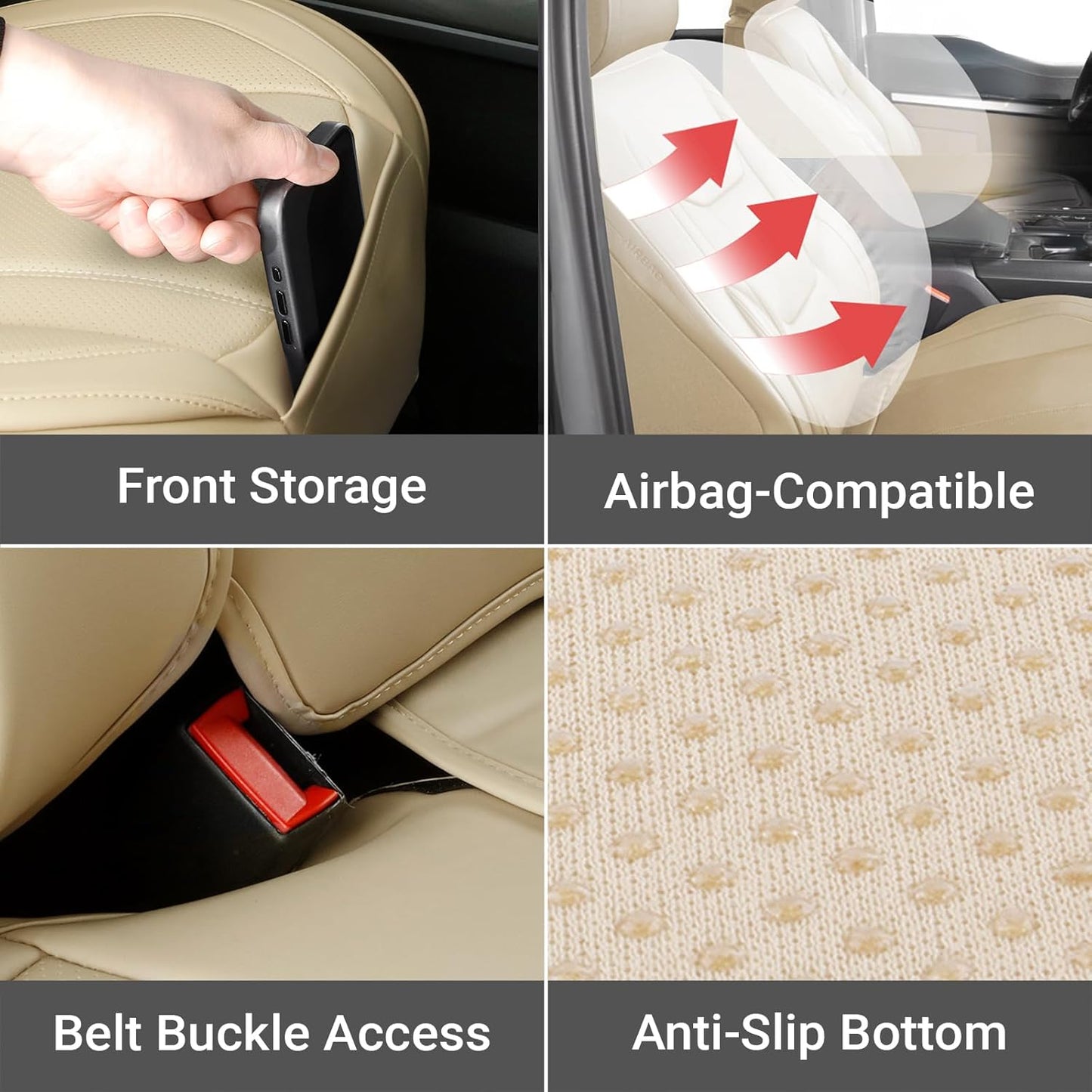 Coverland Custom Car Seat Covers Compatible with 2007-2014 Sierra 2500HD Crew Cab - Premium Leather Non-Slip Memory Foam Waterproof Interior Protector Full Set-Beige [See Size Chart-Size X136]