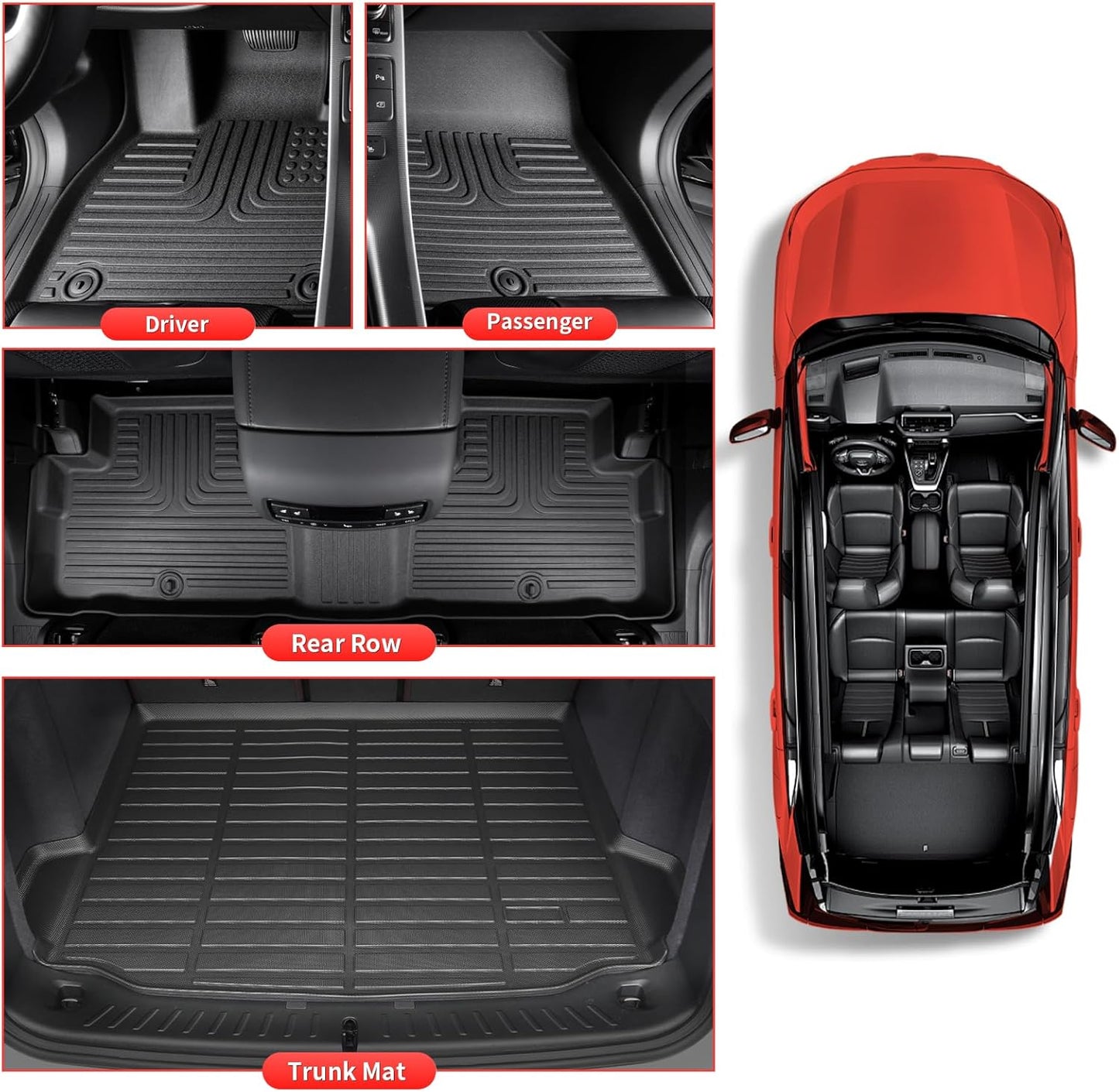Wayhigh-All Weather Floor Mats Cargo Liner for Volkswagen Tiguan 2018 2019 2020 2021 2022 2023 2024 TPE Car Mats Cargo Mat Waterproof Anti-Slip Floor Liners VW Tiguan Accessories- Black
