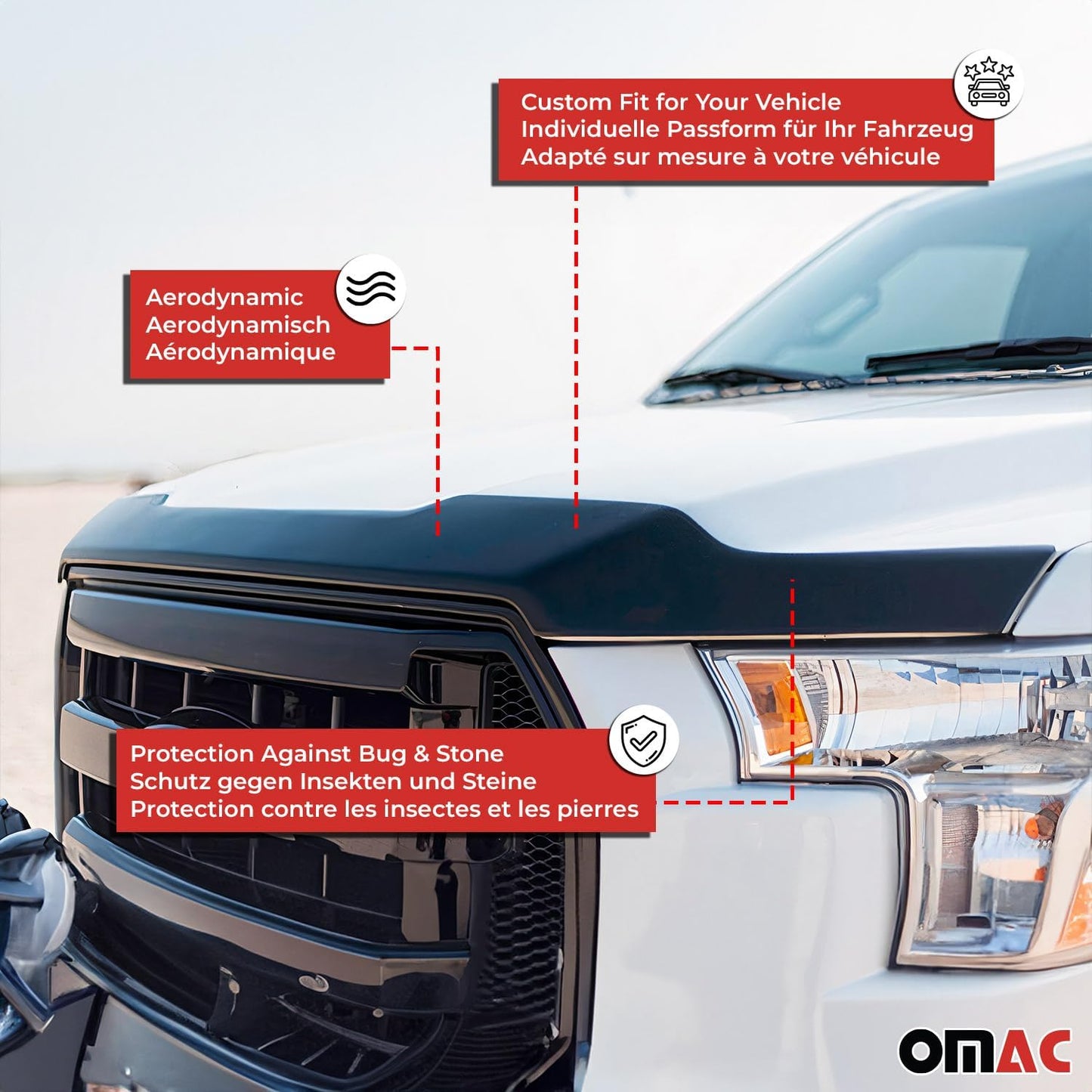 OMAC Front Bug Shield Hood Deflector Guard for Honda Civic 2001-2005 Sedan Smoke