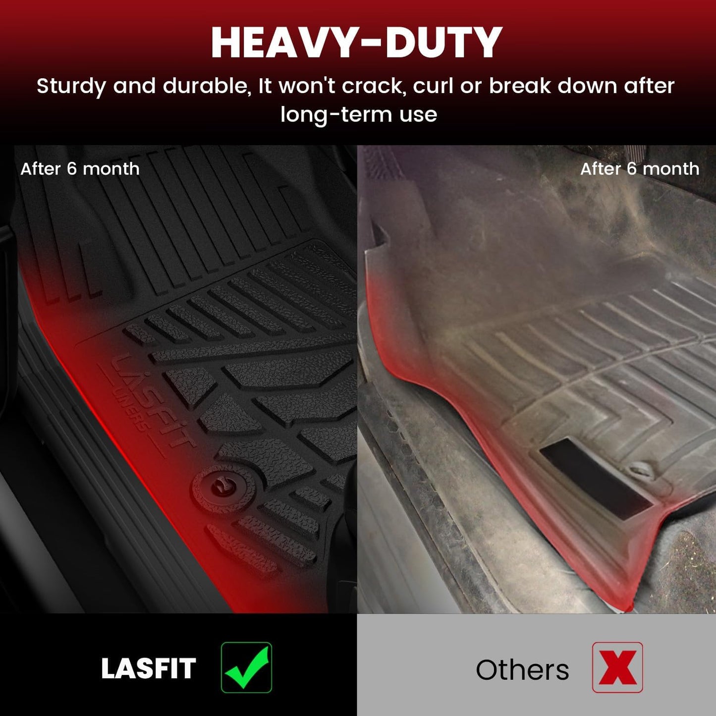 LASFIT Floor Mats 2014-2018 for Chevy Silverado/GMC Sierra 1500, 2015-2019 2500HD 3500 HD, Double Cab Only, 1st Row Bench Seat, All Weather TPE Custom Fit Car Floor Liners, with Carpet Floor Only