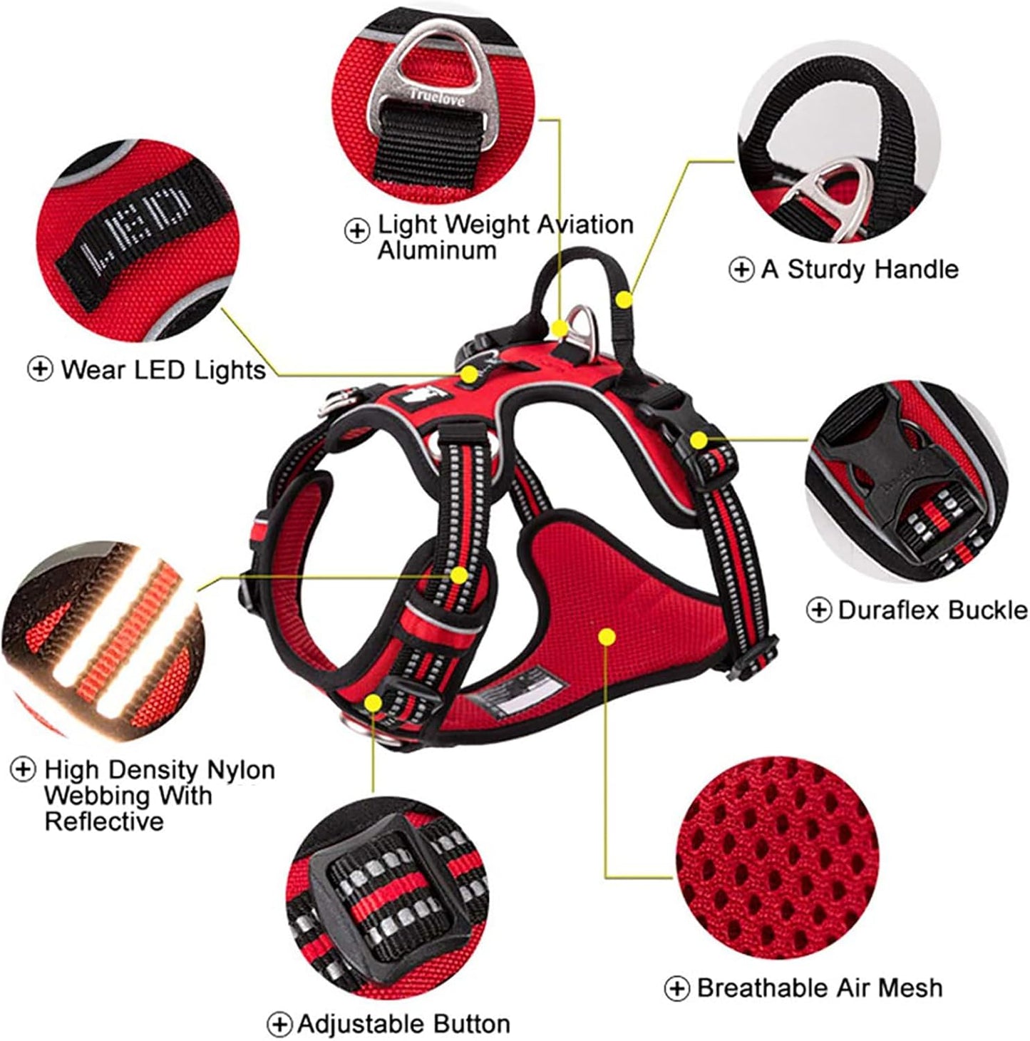 TRUE LOVE Dog Harness No Pull Nylon Reflective Pet Harness Adjustable Comfortable Control Step-in Brilliant Colors Truelove TLH56512