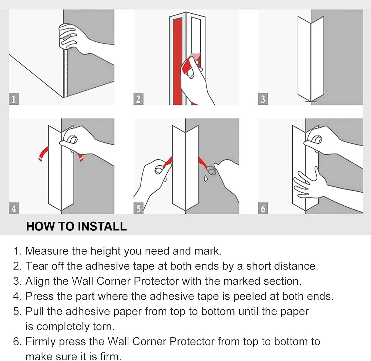 Proflex Wall Corner Protector - White Textured 1-1/2 inch x 60 inch - Pack of 6 - Self Adhesive Corner Guards for Walls Edge Protection – Easy to Apply – No Tools Needed