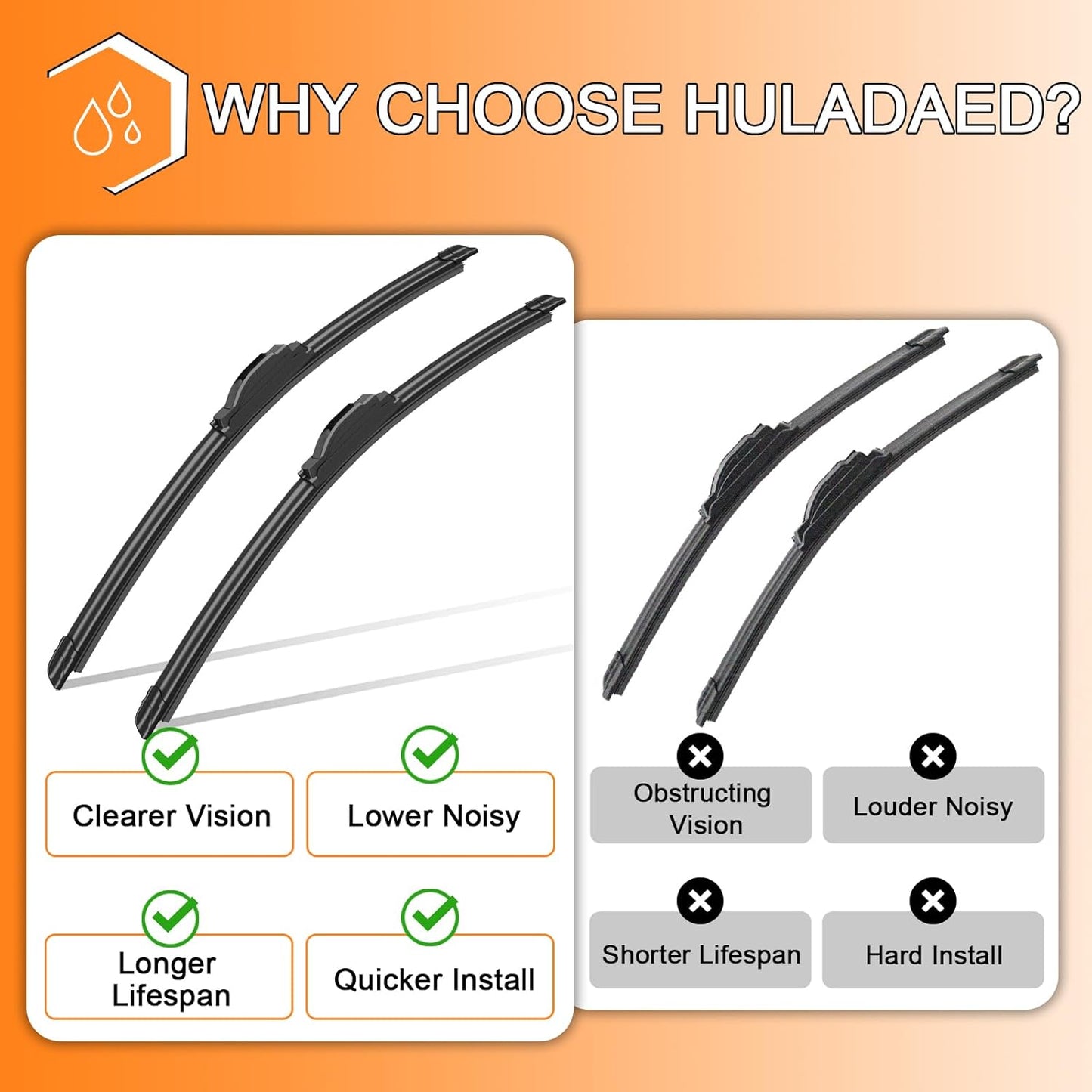 HULADAED® 26''+24''+16'' Windshield Wipers Replacement for Passport 2023 2022 2021 2020 2019,Silicone Front Rear Wiper blades for MY Car-All Weather & Quiet(3 PACK)