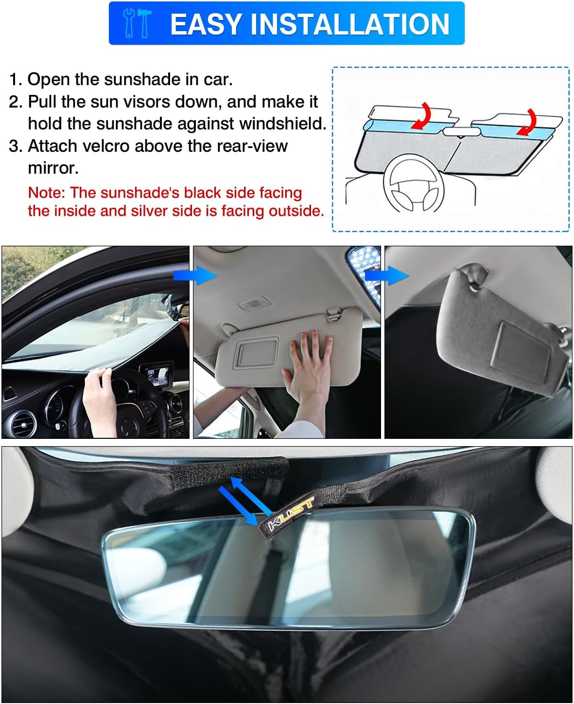 KUST Windshield Sun Shade for BMW 3 Series Accessories 2019-2025 2026 Window Shade Sun Visor Cover Foldable Blocks UV Rays Keep Your Car Cooler