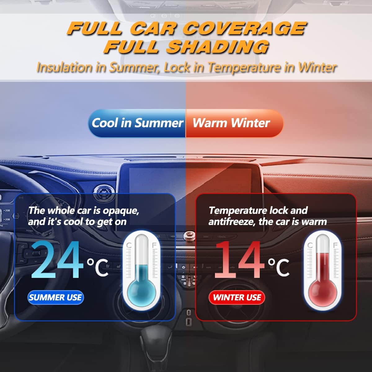 AUQDD 6-Layers PEVA New Material Sedan SUV Full Padded Car Cover Waterproof All Weather Weatherproof UV Sun Protection Snow Dust Storm Resistant Outdoor Exterior Custom Form-Fit Straps 197"-208"Black