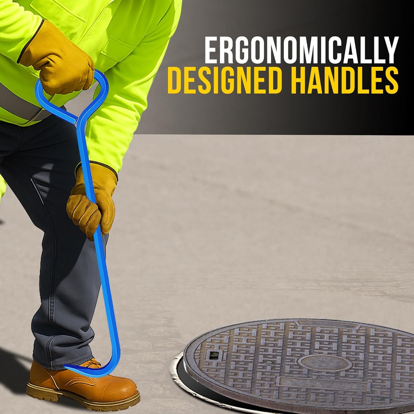 T&T Tools 30-Inch Manhole Hook - Heavy Duty Single Hook for Lifting Manhole Covers, Storm Drains, Septic Tank Risers - Rigid Hex Alloy Steel Tool for Lifting, Pulling, and Removing Covers - 1 Pack