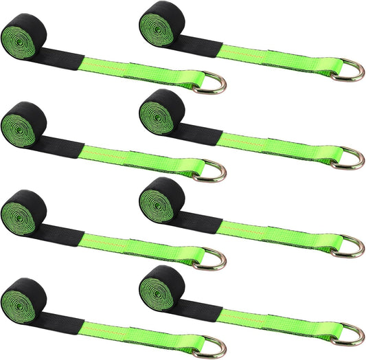 8 Pack 2" X 8ft Tow Truck Straps Lasso Wheel Lift Straps Lasso Tow Strap with D Ring 11, 000 Lbs Break Strength Auto Tie Down Auto Hauler for Trailer Truck Tie(Green)